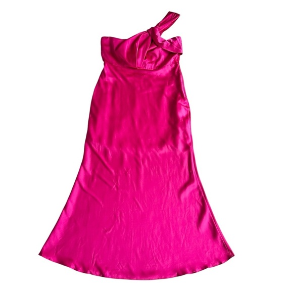 NWT Showpo. hot pink magenta fuchsia Carmella midi dress one-shoulder twist 10 - Picture 2 of 16